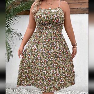 Shein Boho Flowy Olive Base Floral Dress